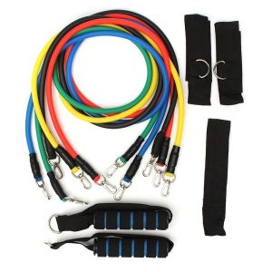 Resistance Band Set with Door Anchor, Ankle Strap, Exercise Chart & Resistance Band Carrying Case, 11 Piece